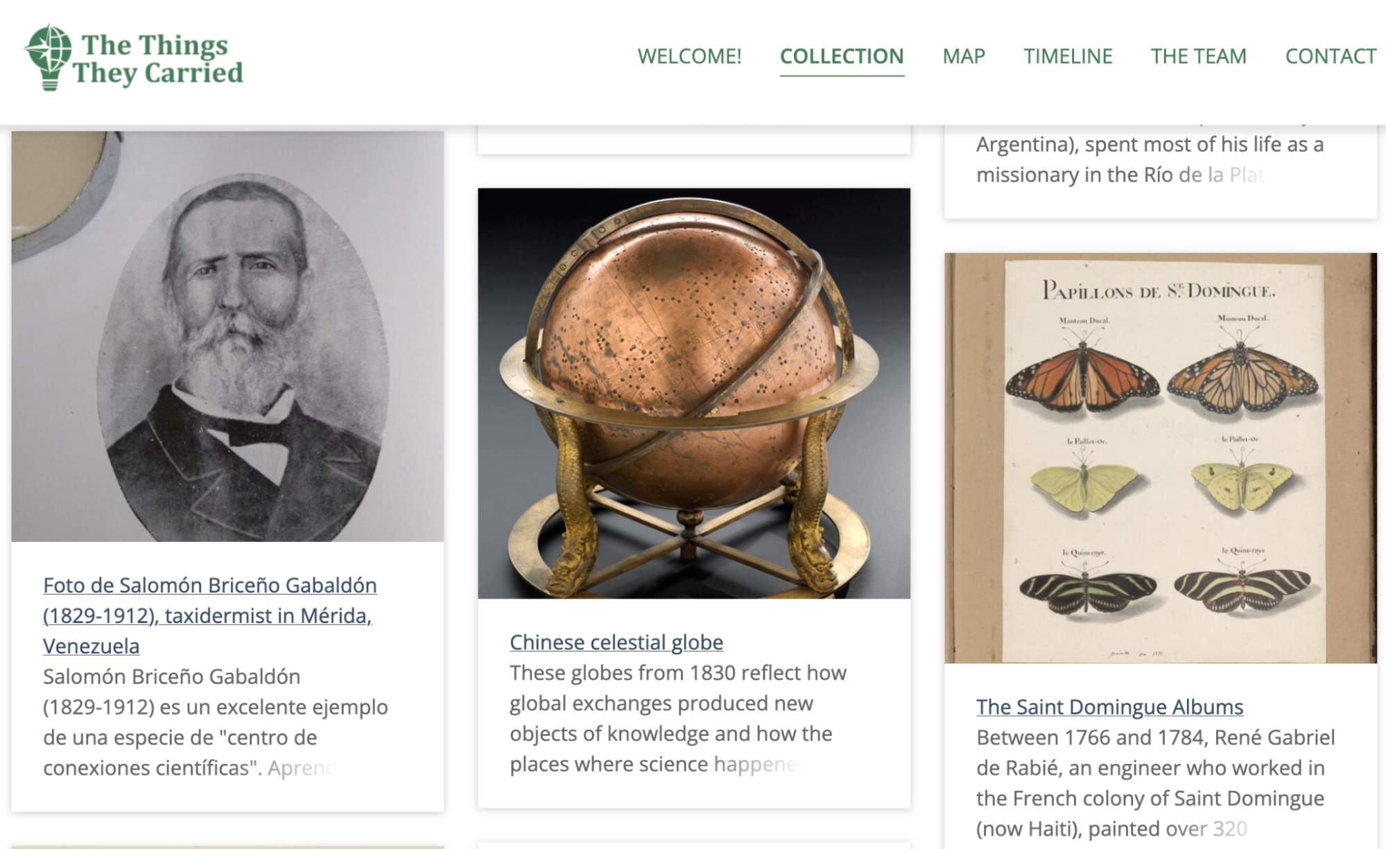 Screenshot of historical objects